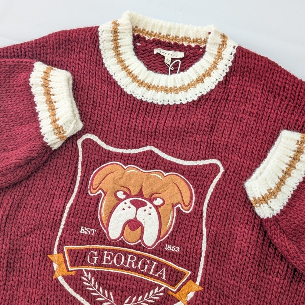 Baevely Georgia Bulldogs Sweater Women's L Burgundy Knit Mascot NWT Oversized